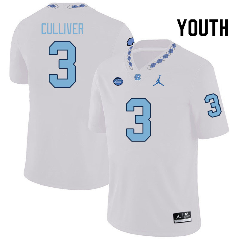 Youth #3 Chris Culliver North Carolina Tar Heels College Football Jerseys Stitched Sale-White